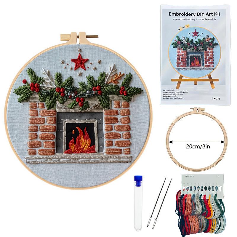 

1 набор Рождественский набор для вышивания Рождественский камин набор для вышивания Английский метод иглы DIY вышивка ручной работы пакет материалов из ткани 20cm