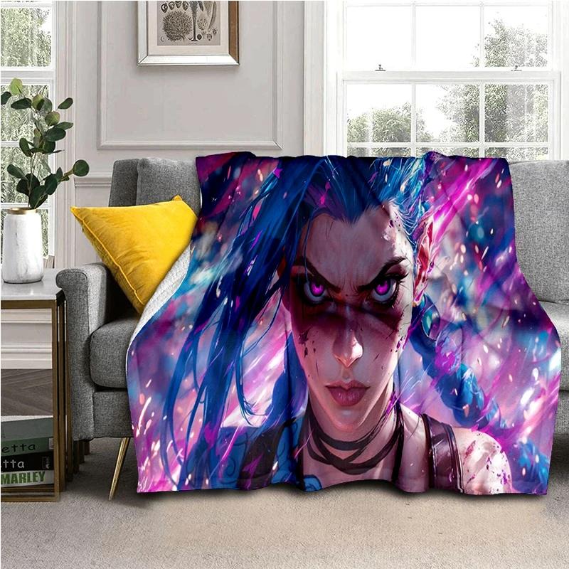 LOL 29 Styl Jinx League of Legends Kreslená flanelová deka, Měkká přehozová deka pro domácnost Ložnici Postel Pohovku Cestovní potah Dětský dárek