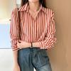 Autumn Striped Chiffon Blouse - Women's Turn-Down Collar Long Sleeve Shirt