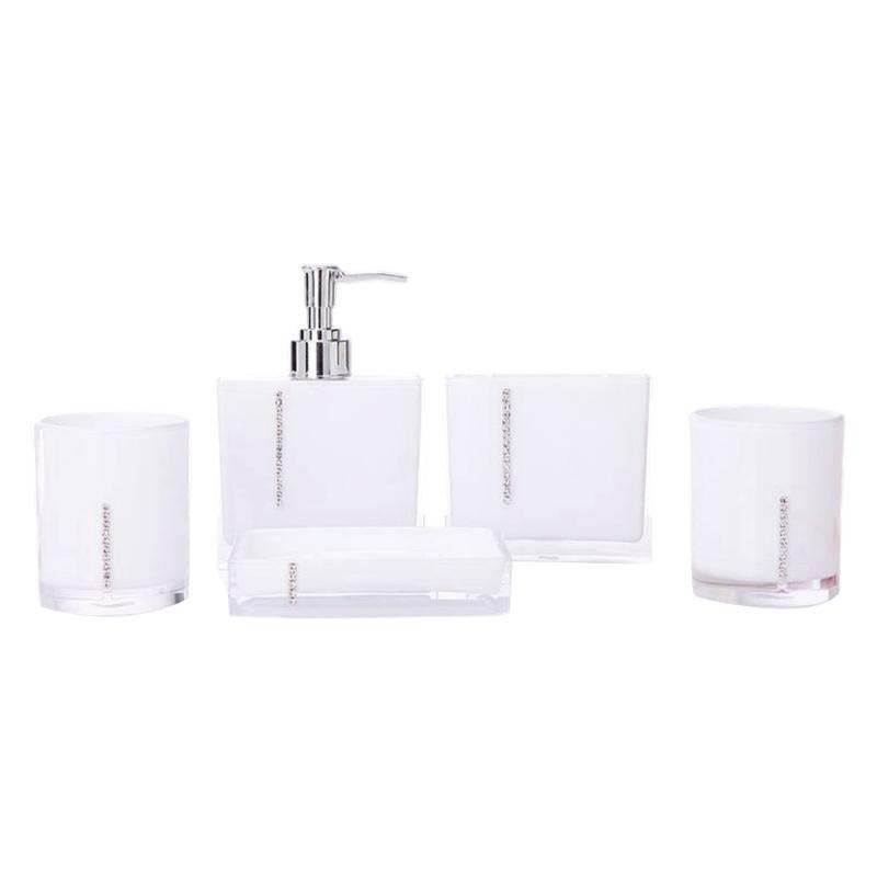 5-teiliges Acryl Badezimmer Organizer Set einschließlich Seifenspender, Zahnbürstenhalter, Becher, Tasse, Luxus Waschtischzubehör