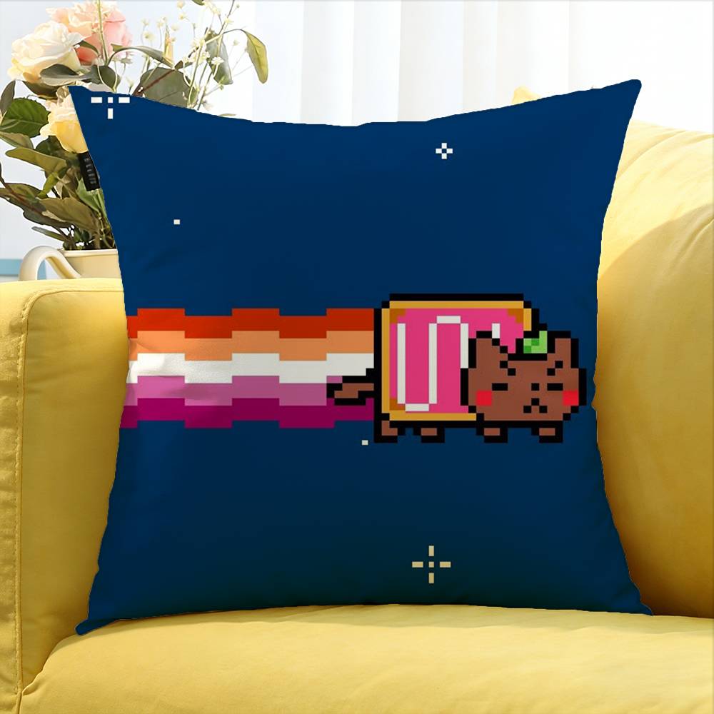 Cute Rainbow Nyan Cat World Various Sizes Square Pillow Case For Car Home Bedchamber Decor