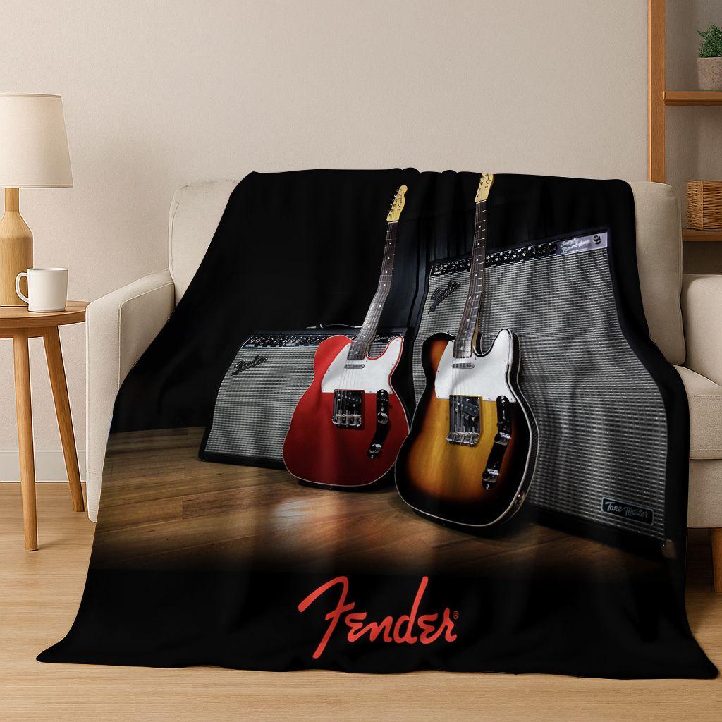Fashion Fender Logo Guitar Music Instruments Art Flannel Blanket,Cozy Soft Throw Blanket for Home Bedroom Bed Sofa Cover Gift