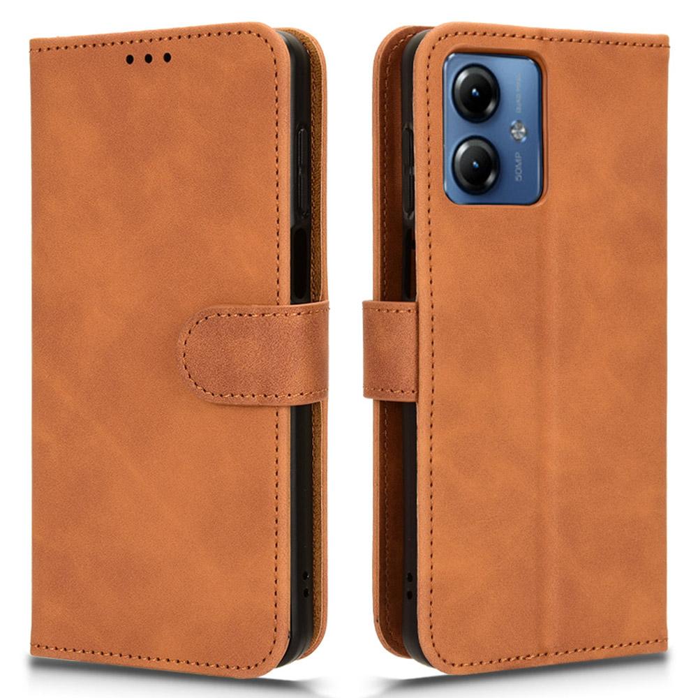 

For Motorola Moto G14 4G Dustproof PU Leather Wallet Stand Case Skin-touch Full Protection Phone Cover Brown