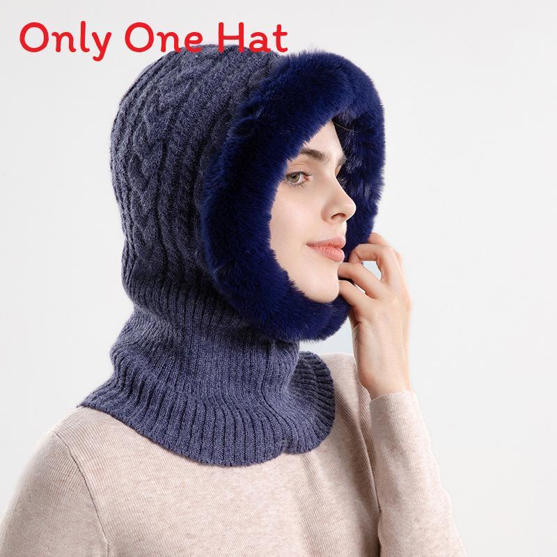 Thickened Fleecelined Winter Hat With No Brim For Womens Casual Cold Protection темно-синий