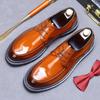 Genuine Leather Lace-Up Derby Shoes for Men - Formal Bright Leather Footwear