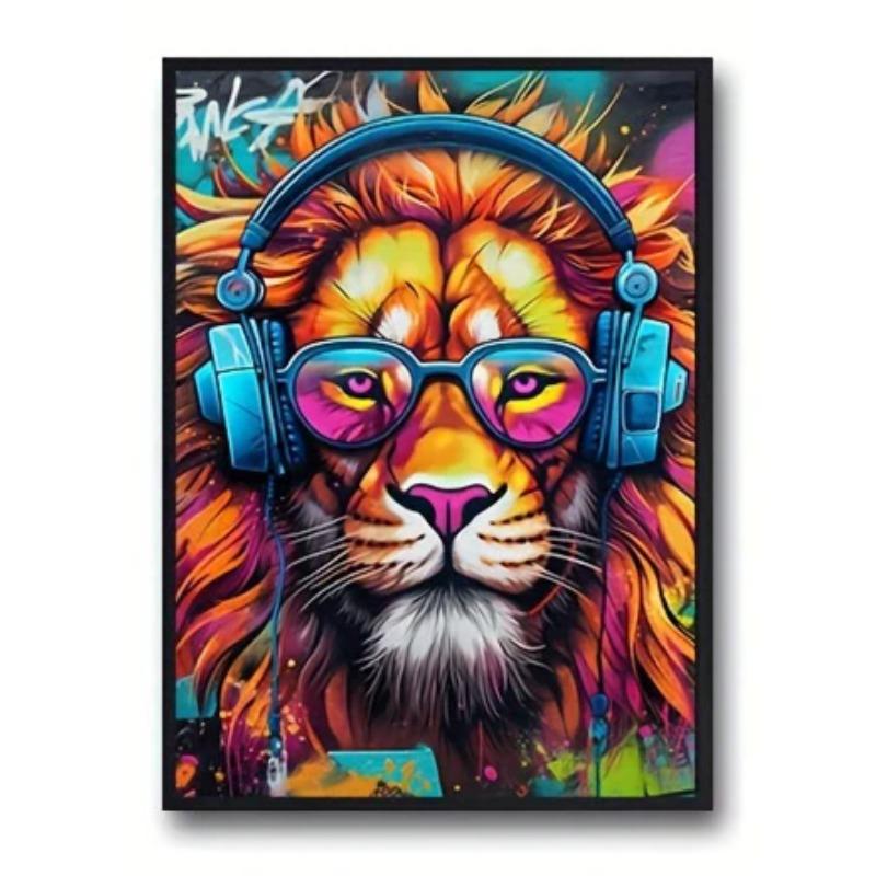 Cool Graffiti Gamer Headphones Animal Poster, Minimalist Wall Art Print Canvas Painting Posters for Living Room Home Decor