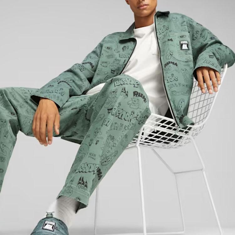 Puma X Ripndip Collaboration SS23 Comic Print Twill Zip Collar Long Sleeve Jacket Men Jackets Eucalyptus 622198-44