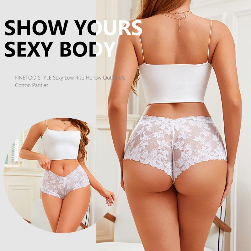 3ks/Sada Dámské Sexy Krajkové Kalhotky Průhledné Spodní Prádlo s Květinovými Listy V-Pas Boyshort pro Ženy Měkké Intimní Prádlo