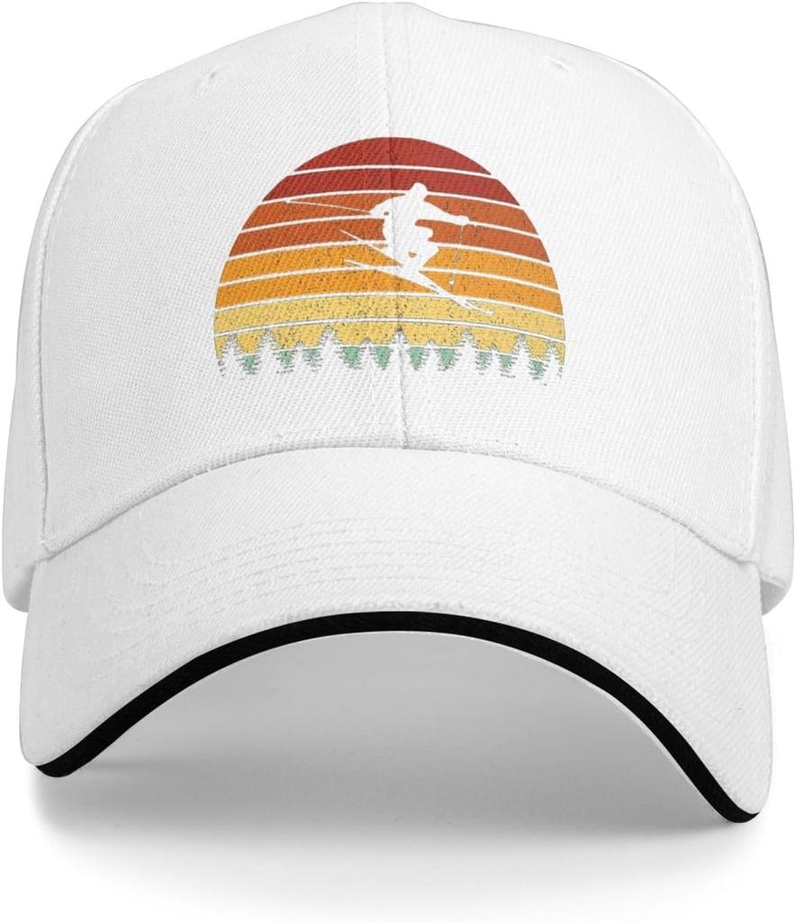 Retro Skiing Snowboard Sunset Vintage Baseball Cap Adjustable Polyester Outdoor Sports Hat Unisex