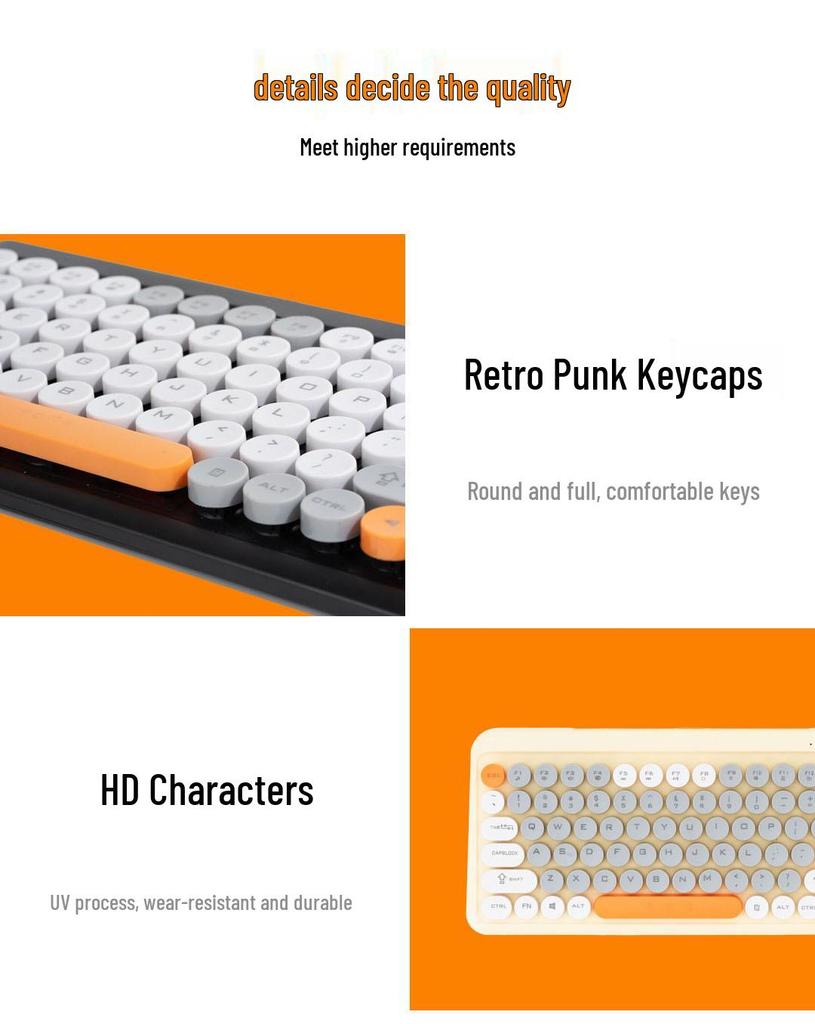 T968 Retro Wireless Punk Keyboard & Mouse Set - Colorful 2.4G Hot Sale