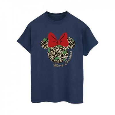 Camiseta feminina/feminina Minnie Mouse Leopard Natal namorado de algodão