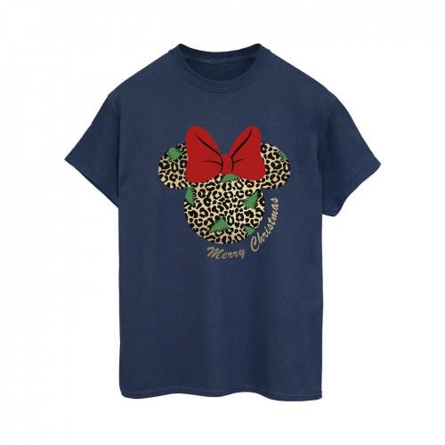 Disney Camiseta feminina/feminina Minnie Mouse Leopard Natal namorado de algodão L branco