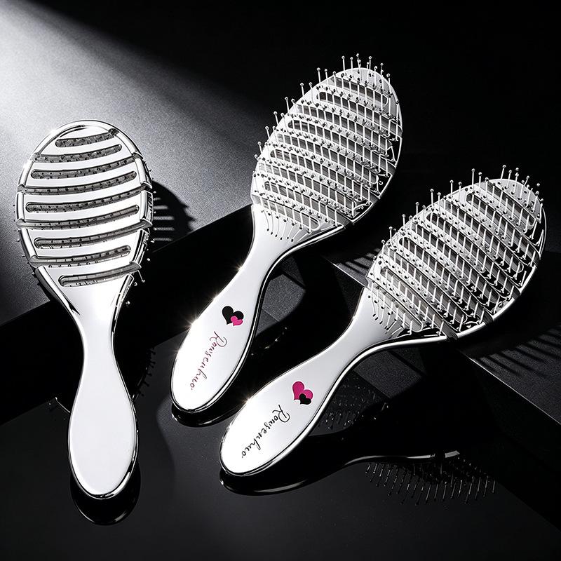 Electroplated Silver Massage Comb with Folding Mirror and Anti-Static Air Cushion – Student Girl Ins Style