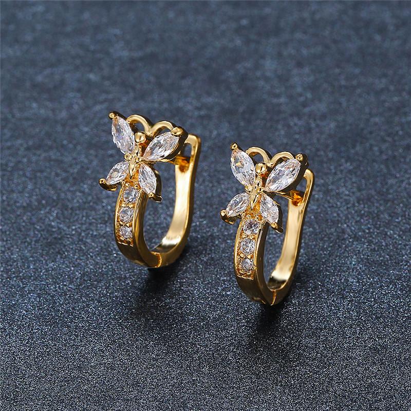 Cute Rainbow Butterfly Hoop Earrings For Women Gold Color Metal Blue Green White Zircon Wedding Party Jewelry Birthday Gifts