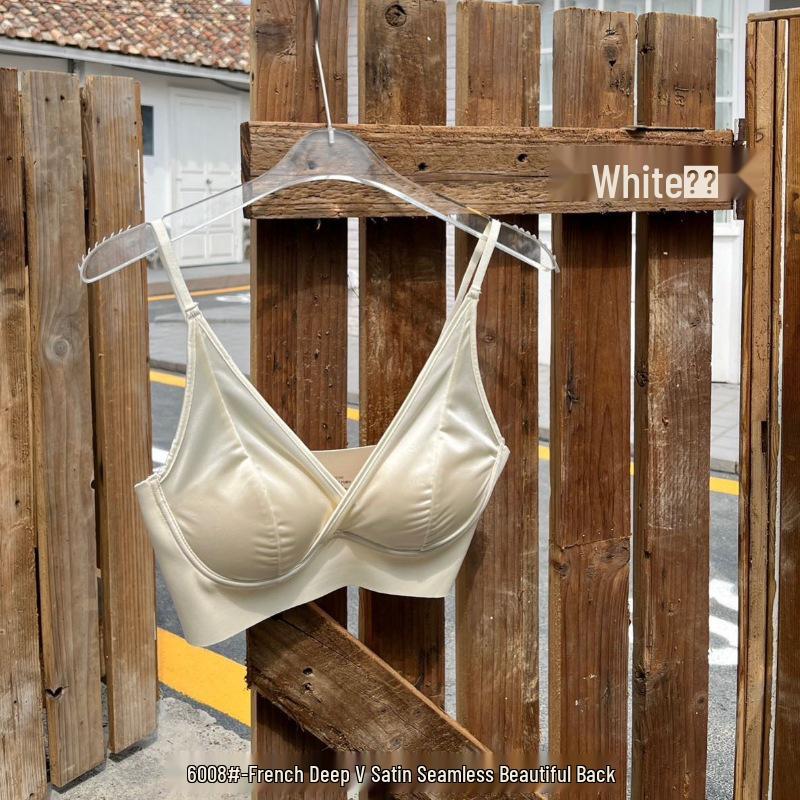 French Satin Seamless Deep V Bra with Side Support & Comfort