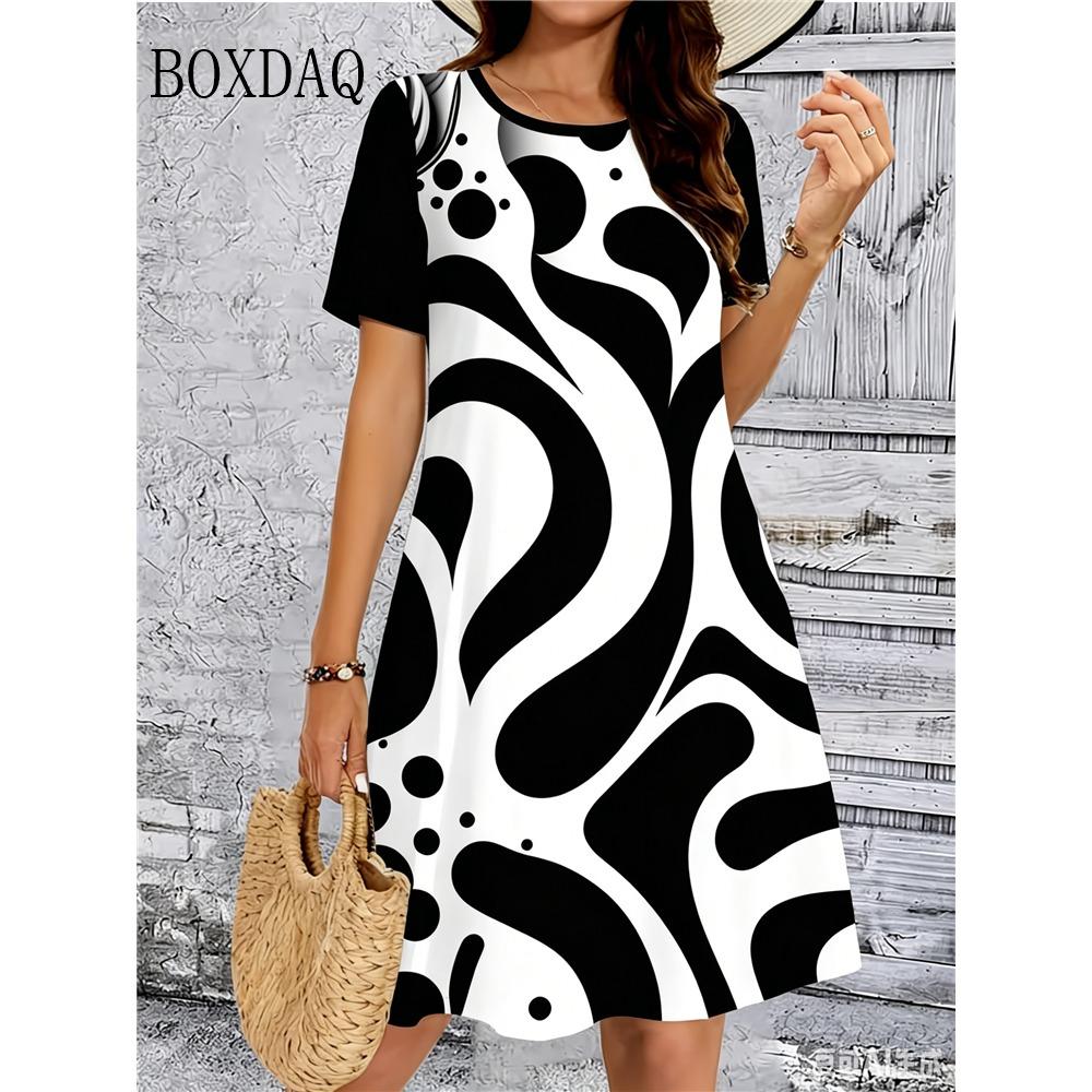 Tie Dye Gradient Striped Printing Dresses For Women Summer Fashion Plus Size Dress Casual Short Sleeve Loose Dress 6XL Clothing