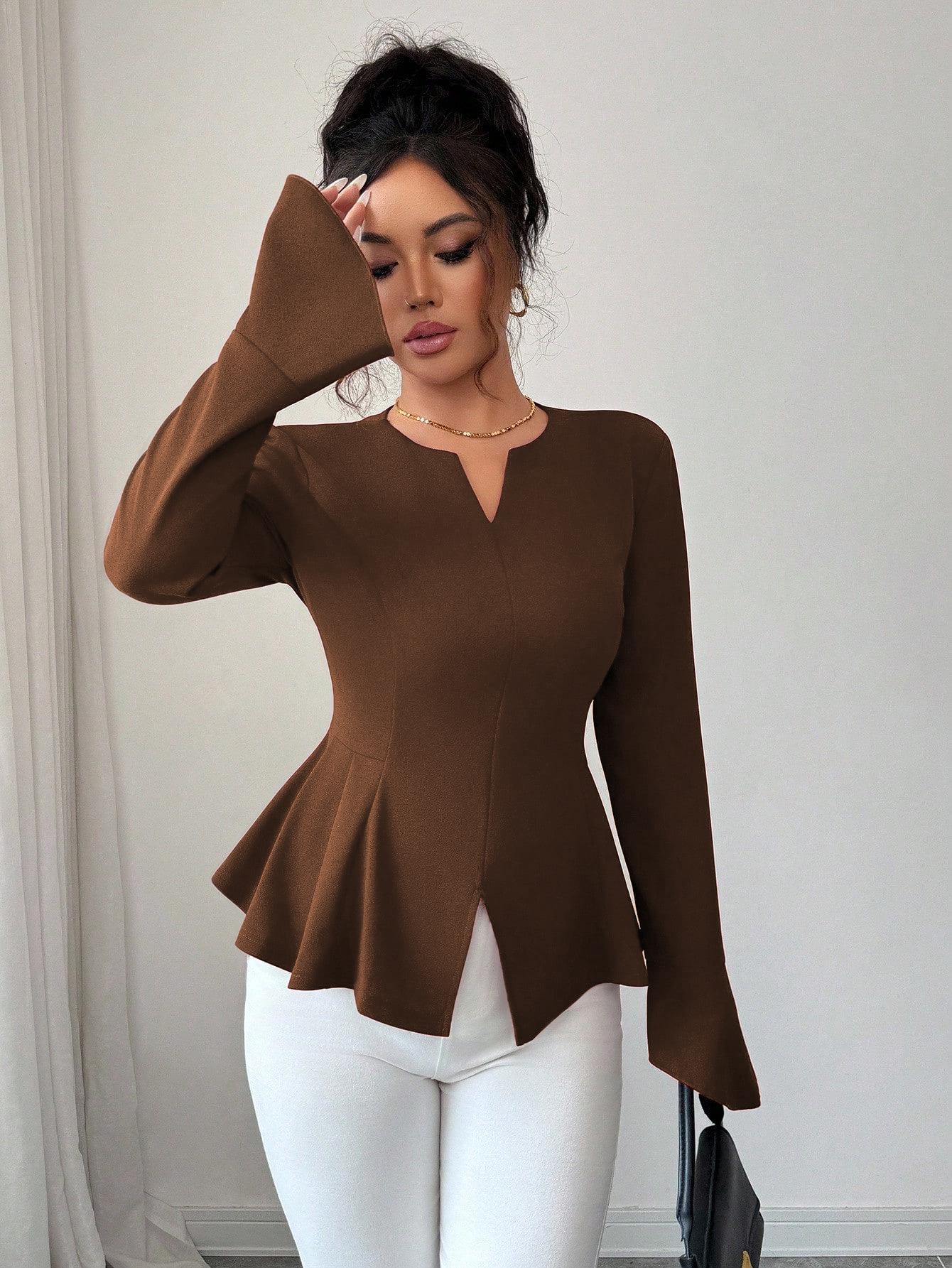 

Korean Style Slim Fit Long Sleeve Top for Women - Flattering and Elegant Autumn/Winter Wear X-Large (130-145 cm) темно-коричневого кольору