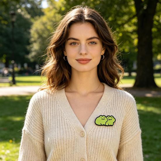 Decorative Brooch Cartoon Green Frog Design Zinc Alloy Enamel Safety Pin Bag Sweater Suit Lapel Badge Outfit Accessory