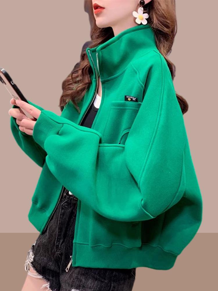 2025 Women's Casual Plus Size Fleece-Lined Baseball Jacket - Spring/Autumn Loose Cardigan Top