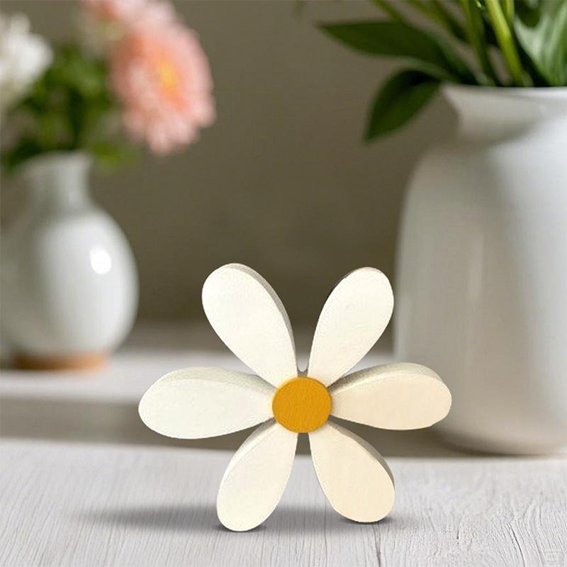Bee Festival Creative Ornament 2Pcs Yellow And White Daisy Wooden Decor 3D Spring Home Atmosphere Indoor Outdoor Wood Ornament