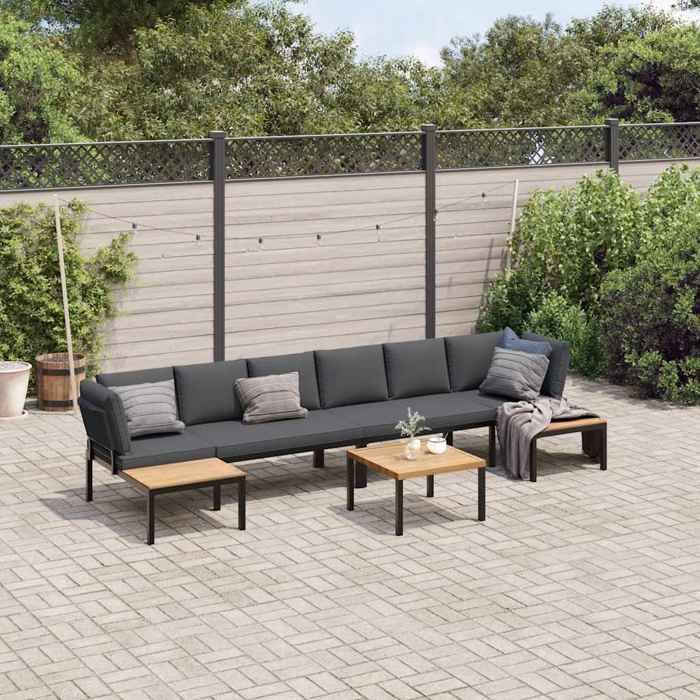VidaXL Salon de jardin 5 pcs avec coussins noir aluminium, ensemble de canapés de jardin, ensemble de canapés de patio, 3283693