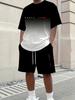 Summer T-Shirt Men's Running Athletic Outfit Two-Piece Set Crew Neck Short Sleeve Top & Shorts Men's Plus Size T-Shirt