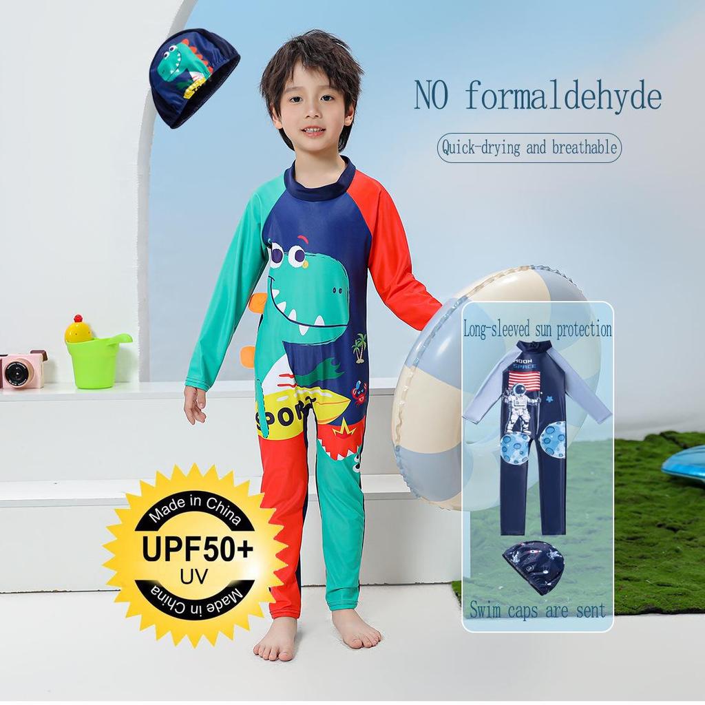 Children's Long Sleeve Sun Protection Quick-Drying Swimsuit Set for Boys