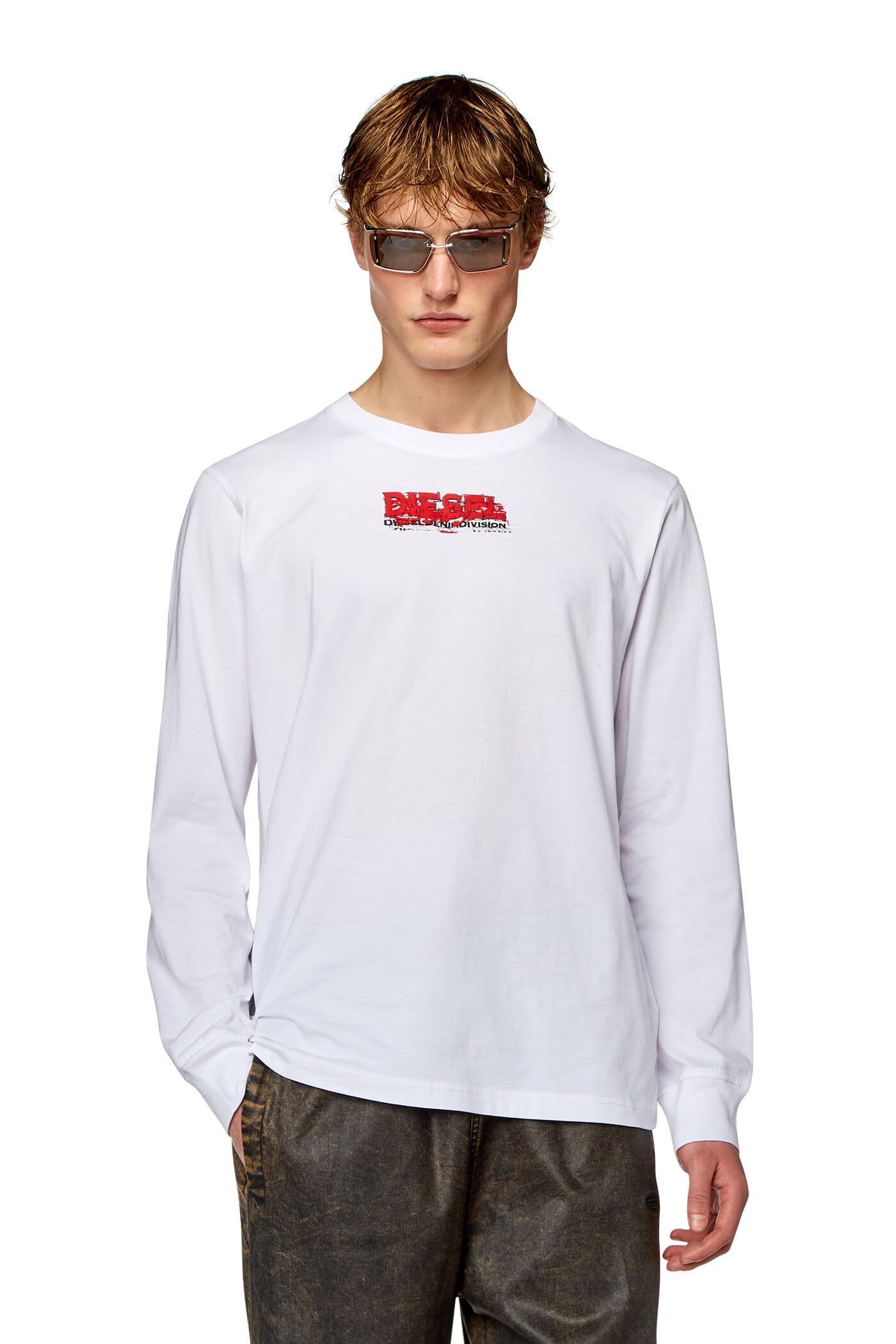 

Diesel Men s Long Sleeve T-Shirt, T-JUST-LS-K2, A125170GRAI, White, Size 3XL, 100