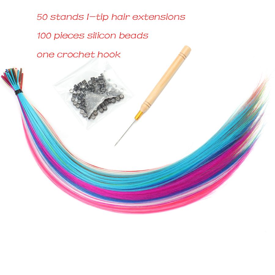 

Synthetic Hair Dye Rainbow Fake Hair Extensions Colored Kanekalon I-tip Keratin Fusion for Hair Extension Strands of Hair 2028 16inches
