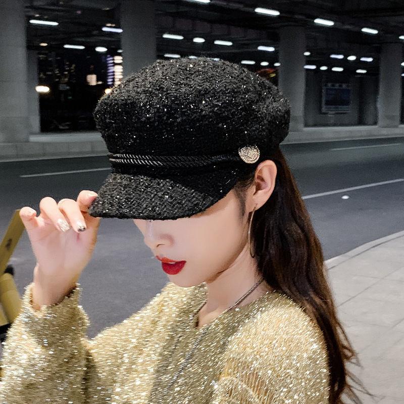 Boina feminina versão coreana chapéu da moda outono e inverno chapéu octogonal feminino moda retrô britânica boné versátil de celebridade da internet