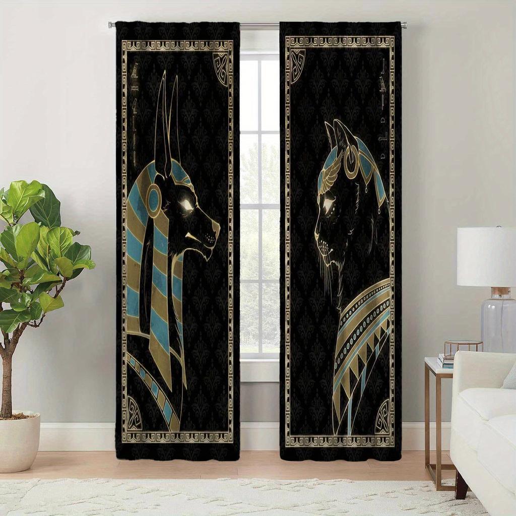 2pcs Ancient Egyptian Mural Curtains Rod Pocket DecorativePrinted Curtain Light-filtering Curtain For Kitchen Living RoomOffice