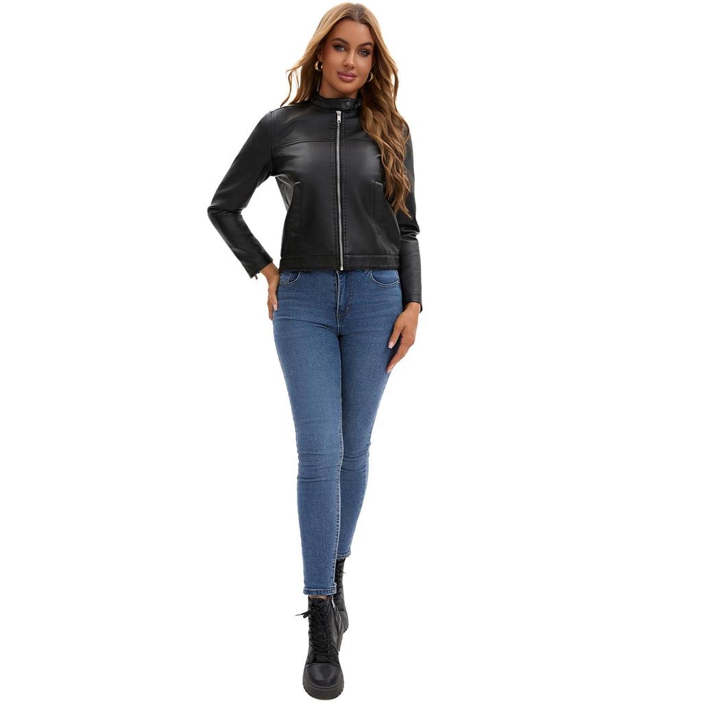 Women’s Leather Suede Jackets Faux Leather Fleece Lined Zip Up Motorcycle Coats Bomber Jacket Fashion Street Wear