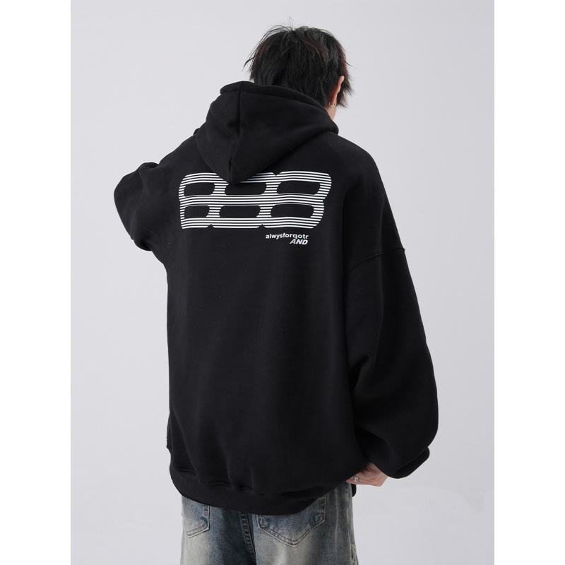 Hooded Sweater Men Fall Black Coat Loose Couple Casual Hoodie.