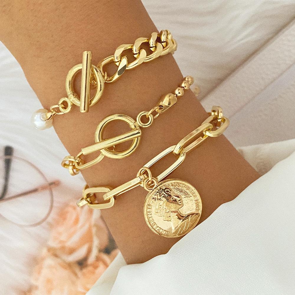 Retro Thick Chain Personalized Bracelet Mixed and Matched Open Bracelet Bracelet Bracelet Stacked Wearing Wind Set Bracelet