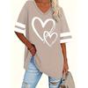 Plus Size Heart & Stripe Print T-Shirt Casual Short Sleeve Top For Spring & Summer Women's Plus Size Clothing