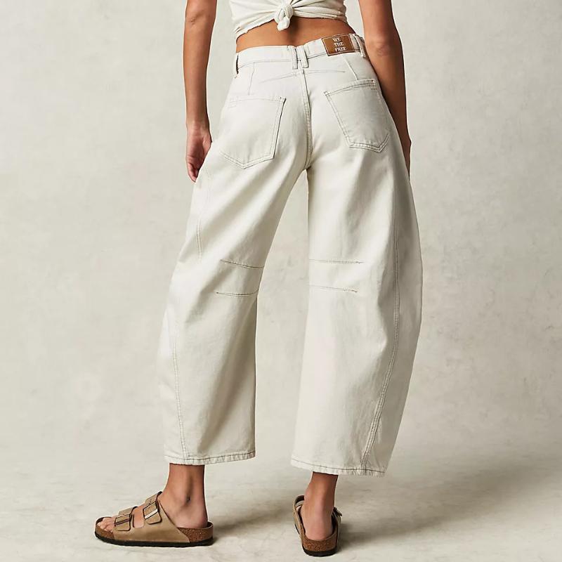 GMXIA Calças largas femininas casuais da moda, calças jeans lavadas de cintura média