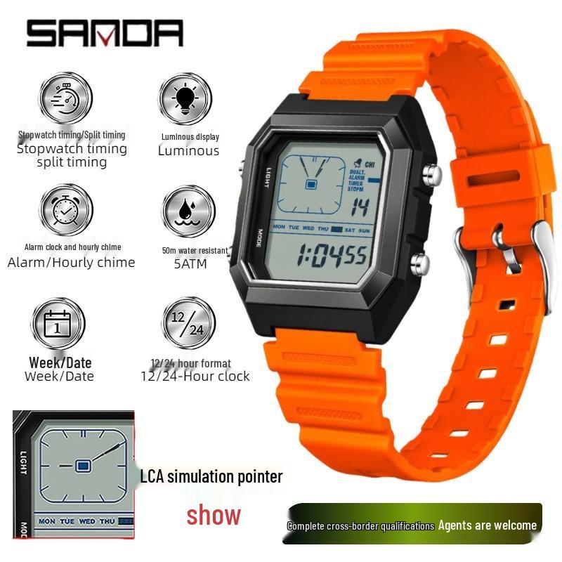 SANDA Youth Sports Luminous Waterproof Multifunction Watch with World Time & Alarm