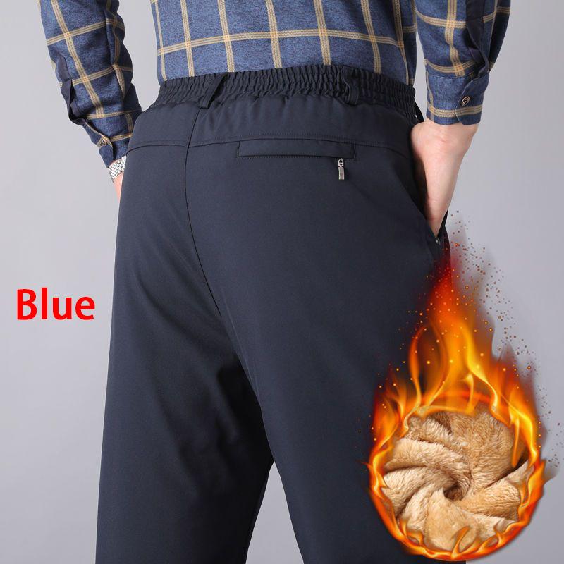 

Зимняя утепленная верхняя одежда, хлопковые брюки, мужские с высокой талией, большие размеры, теплые брюки, брюки из овечьей шерсти для холодной погоды для мужчин 5XL 90-100kg синий