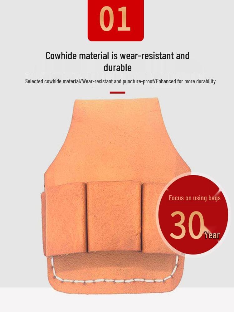 Cowhide Electrician Waist Bag: Wear-resistant Leather Tool Belt with Plier Holster, Seven Versatile Pockets, Free Shipping