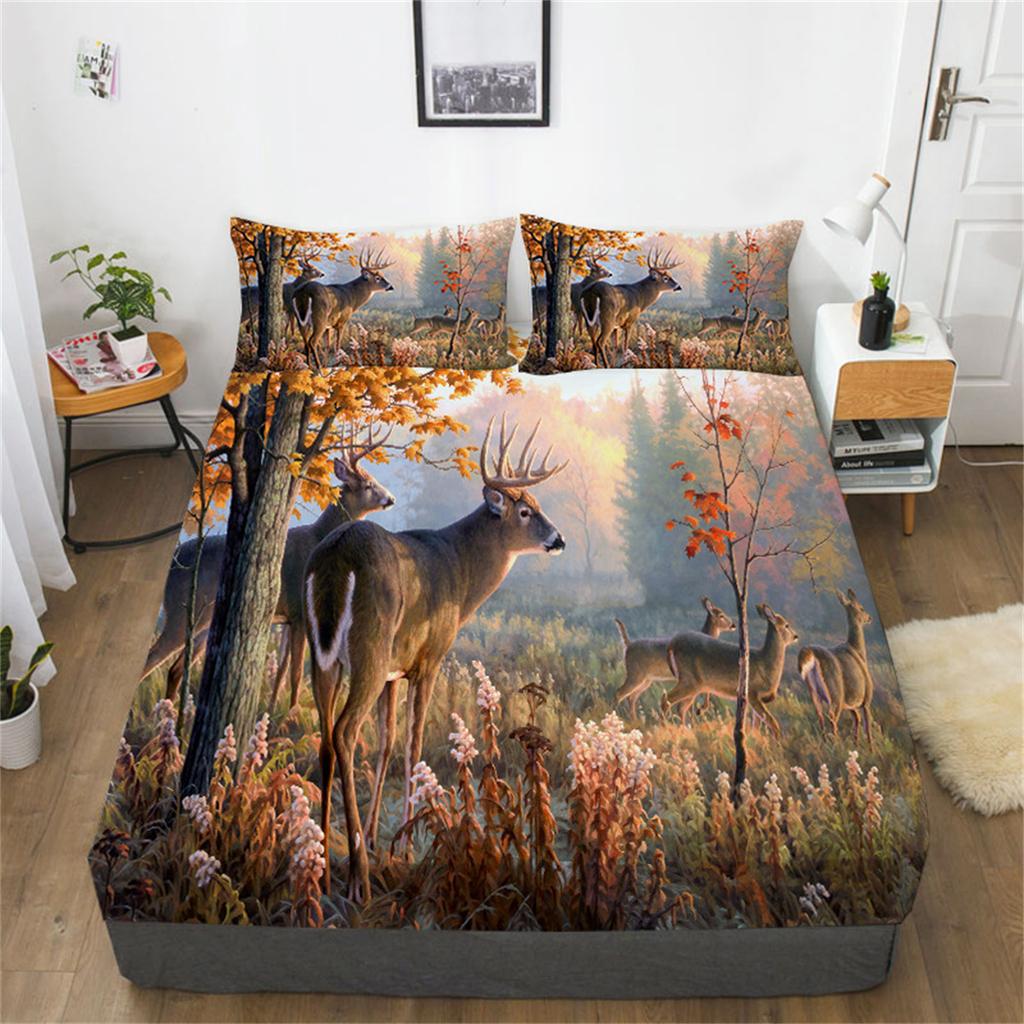 Elk Deer Print Wild Animal Fitted Sheet for Boys Girls Teens, Bed Sheet Set Breathable fitted cover Gift Bed Cover Room Decor