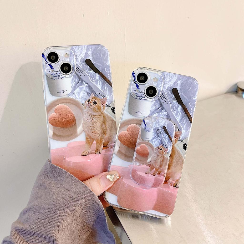 Ins Sweet Bread Love Soft Silicone Phone Case For Iphone X Xr Xsmax 11 12 13 Pro Max Mini 8 7 Plus Stand Holder Cute Cat Cartoon