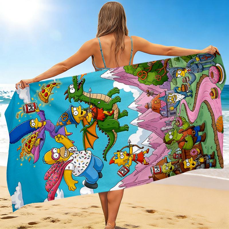 1Pc Simpsons Fantasy Adventure Beach Towel, Quick Dry, Multi-Use for Beach Pool Gym Yoga Home Travel, Christmas, Halloween, Xmas Gift S861