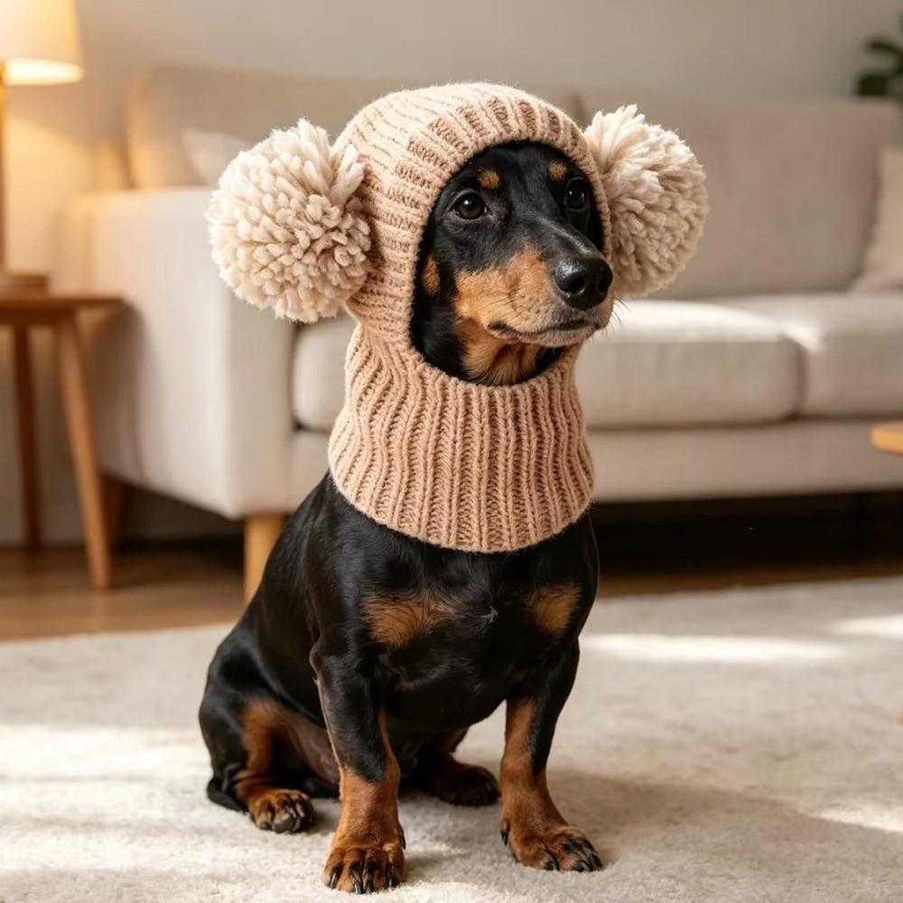 Handmade Pet Neck Warmer Soft Stretchy Pet Pom-pom Hat Absorbing Sound Pet Headgear Cold Weather