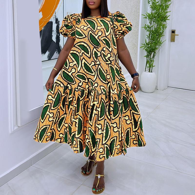 

Летние женские платья оверсайз с круглым вырезом, короткими рукавами, цветочным принтом и плиссировкой, длинные 2XL жёлтый