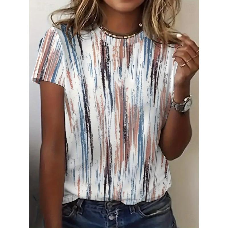 Women s T Shirt Print Graphic Color Gradient Stylish Classic Casual Short Sleeve Crew Neck Regular Tops S