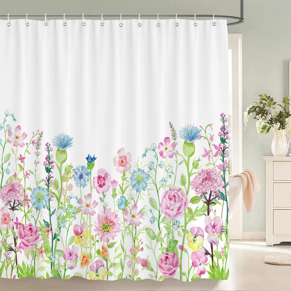JY01Beautiful Flowers Shower Curtain Bathroom Waterproof Shower Curtain Leaves Plant Printing Curtains for Bath Shower With Ho@1