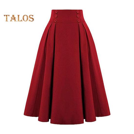 

Женская юбка-миди с высокой талией и пуговицами, повседневная юбка трапециевидной формы, однотонная офисная женская юбка с карманами, рабочая одежда L красный