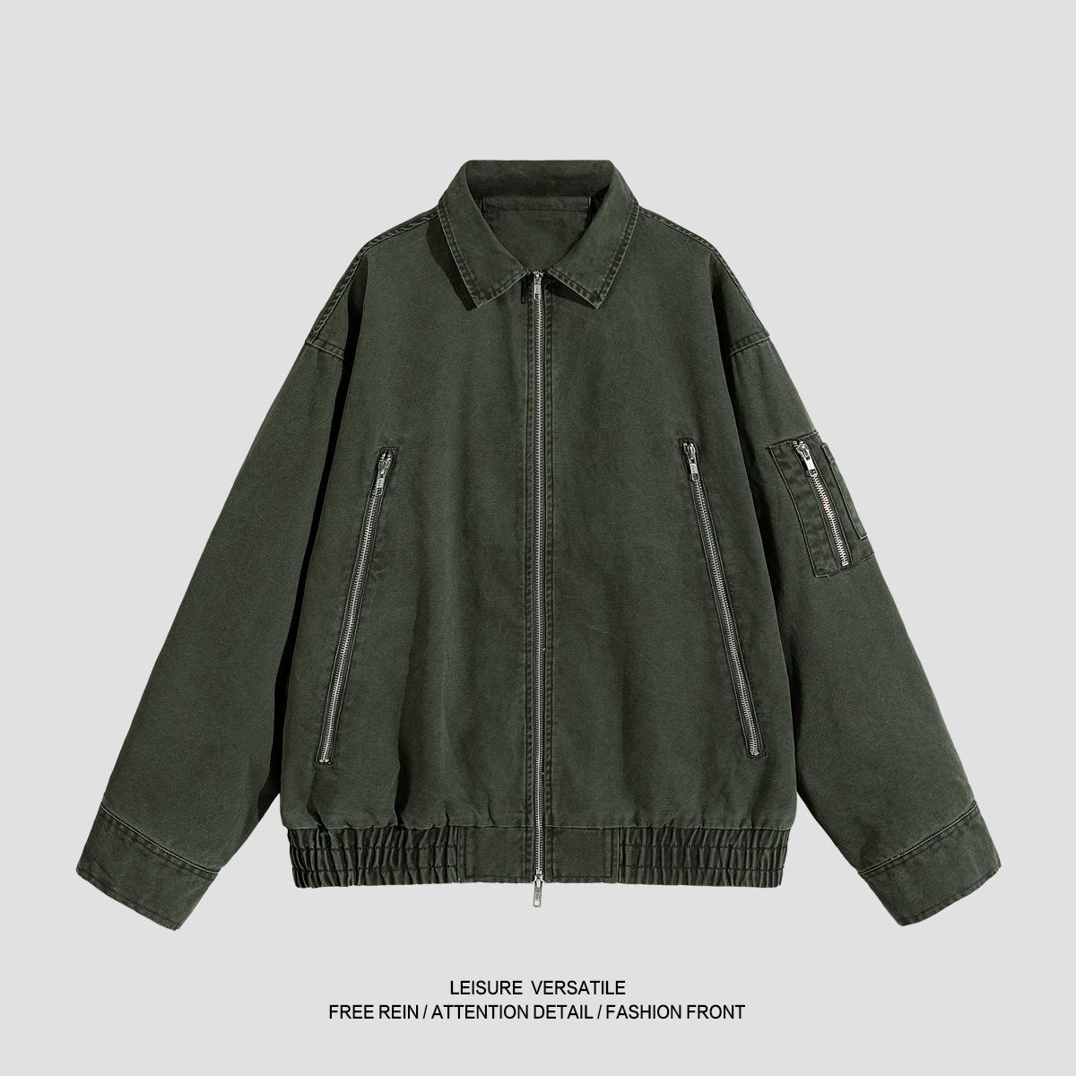 

Pure Cotton Jacket Men s New Jacket American Washed Old Lapel Men s Tops Spring and Autumn Clothing 2XL