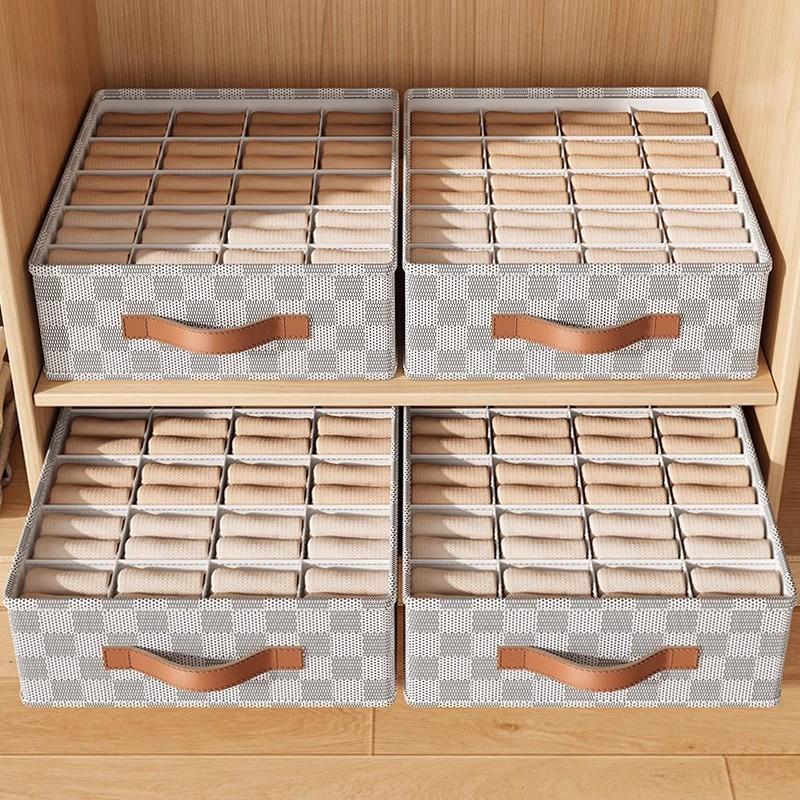 7/16/24 Grid Underwear Storage Box Cotton Linen Clothing Bra Cabinet Drawer Sock Storage Box Wardrobe Clothes Divider