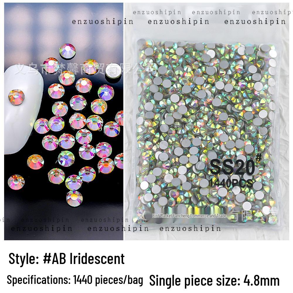 Super Shiny Nail Art Rhinestones: Clear White AB Color, Flat-Back, Various Sizes Round Decorations